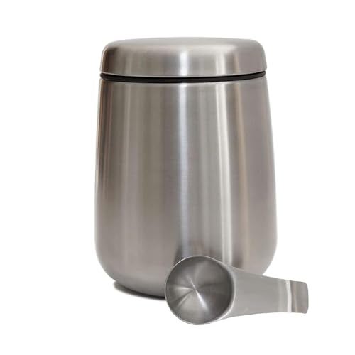 MEKBOK Coffee Canister,Airtight Stainless Steel Kitchen Food Storage Container with Date Tracker and Scoop for Grounds Coffee,Airtight Coffee Beans, Flour,Cereal,(18 OZ - Image 1