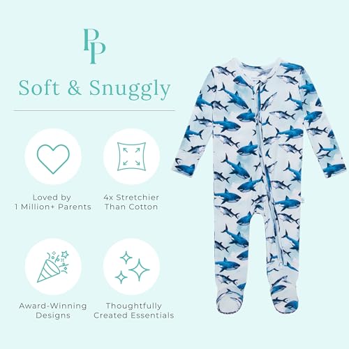 Posh Peanut Baby Boy Footie Pajamas - Soft Viscose Made from Bamboo 2 Way Zipper Sleepers & Onesies with Non-SlipGrips for Newborns to Toddlers (6-9 Months) Sharks - Image 3