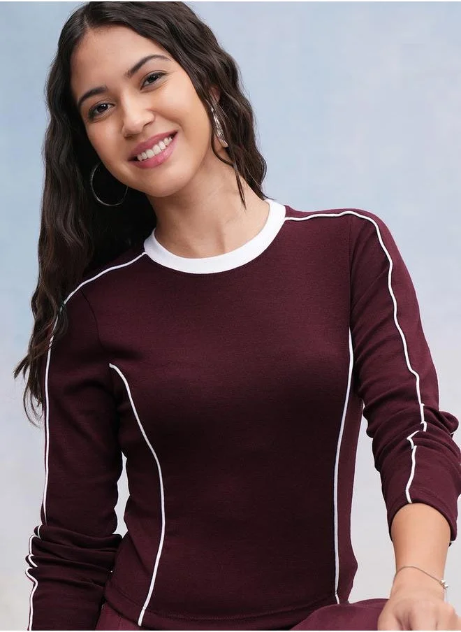طوكيو توكيز Solid Round Neck Piped Top by Styli