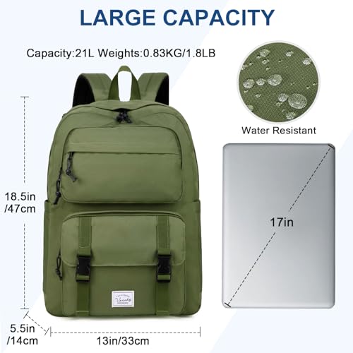 VASCHY Backpack for Men Unisex Large Fashion Schoolbag Book bag Rucksack for High SchoolCollegeWorkTravelCommuter Green - Image 3