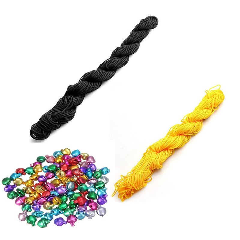 CRAFTS HAVELI Combo of Multi Ghungroo Beading Nylon Cord 30 Mtr Knot Macrame Braided String M_1mm Nylon_Black Yellow