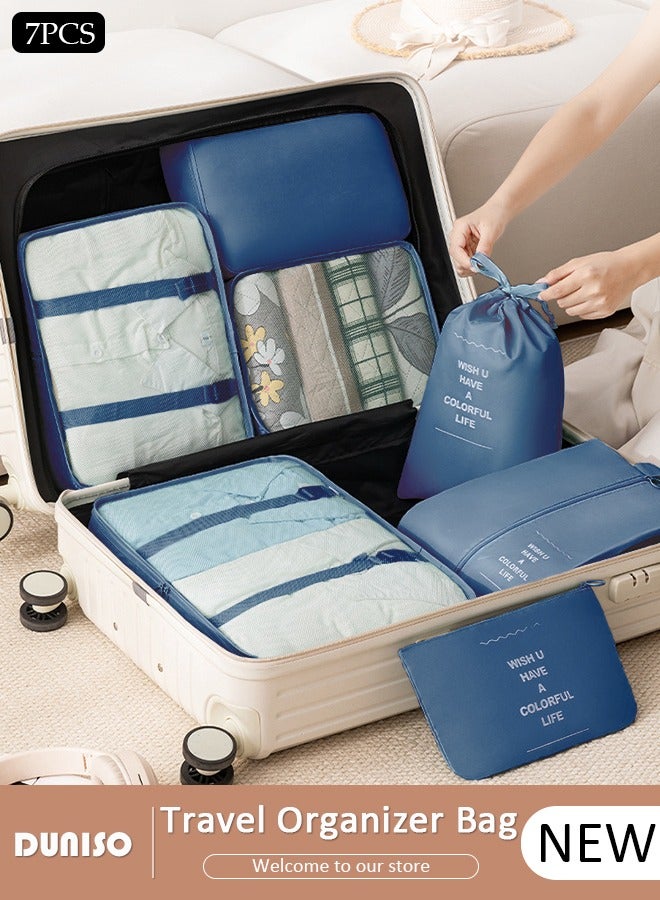 DUNISO 7 Piece Travel Organizer Bags for Luggage, Waterproof and Durable Travel Bags, Packing Cubes for Travel, Compression Cubes for Suitcases, Travel Bags for Clothes, Toiletries, Clothing, Underwear  - Image 1