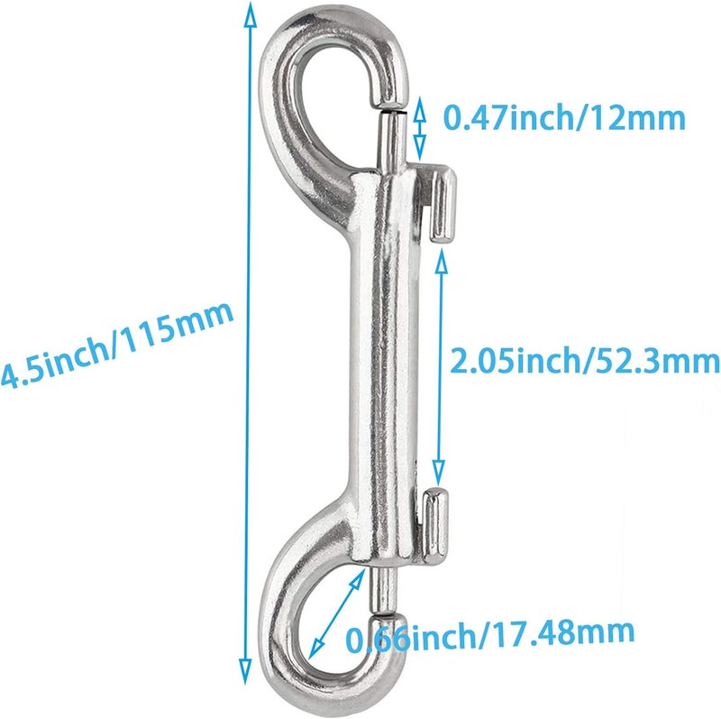 Sisims 6 Pcs Marine Grade Double Ended Bolt Snap Diving Hook Clips,Scuba Trigger Clip,Large 4-1/2'' 115mm 316 Stainless Steel (Silver) - Image 2