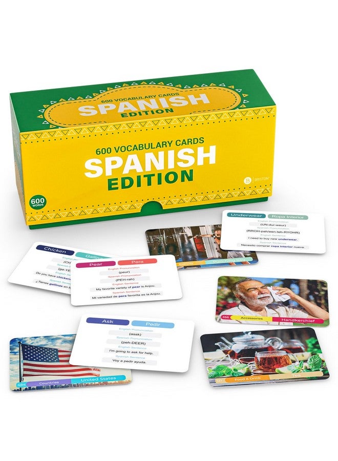 Briston Spanish Vocabulary Flash Cards - 600 Full Color Cards [Updated 2024 Edition] Educational Language Learning Resource - Memory & Sight Words - Game Like Play - Kids, Grade School, Classroom, Homeschool  - Image 2