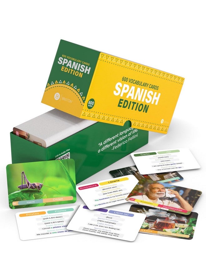 Briston Spanish Vocabulary Flash Cards - 600 Full Color Cards [Updated 2024 Edition] Educational Language Learning Resource - Memory & Sight Words - Game Like Play - Kids, Grade School, Classroom, Homeschool  - Image 1