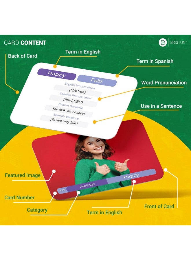 Briston Spanish Vocabulary Flash Cards - 600 Full Color Cards [Updated 2024 Edition] Educational Language Learning Resource - Memory & Sight Words - Game Like Play - Kids, Grade School, Classroom, Homeschool  - Image 4