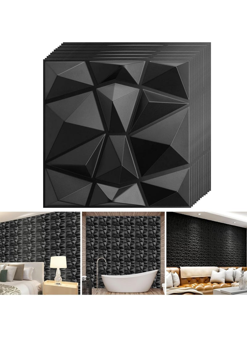 AUTOYSUR لوحات حائط ثلاثية الأبعاد، لوحات حائط ثلاثية الأبعاد مزخرفة بتصميم ماسي، لوحات حائط ثلاثية الأبعاد منقوشة، لوحات ديكور حائط ثلاثية الأبعاد من مادة البولي فينيل كلوريد، للديكور الداخلي للحوائط، 30 * 30 سم أبيض غير لامع، عبوة من 30 قطعة (أسود) - Image 1