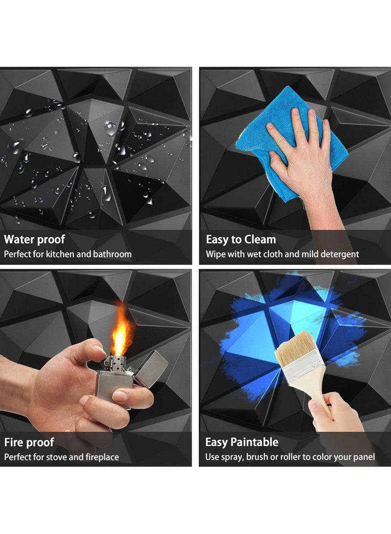 AUTOYSUR لوحات حائط ثلاثية الأبعاد، لوحات حائط ثلاثية الأبعاد مزخرفة بتصميم ماسي، لوحات حائط ثلاثية الأبعاد منقوشة، لوحات ديكور حائط ثلاثية الأبعاد من مادة البولي فينيل كلوريد، للديكور الداخلي للحوائط، 30 * 30 سم أبيض غير لامع، عبوة من 30 قطعة (أسود) - Image 2