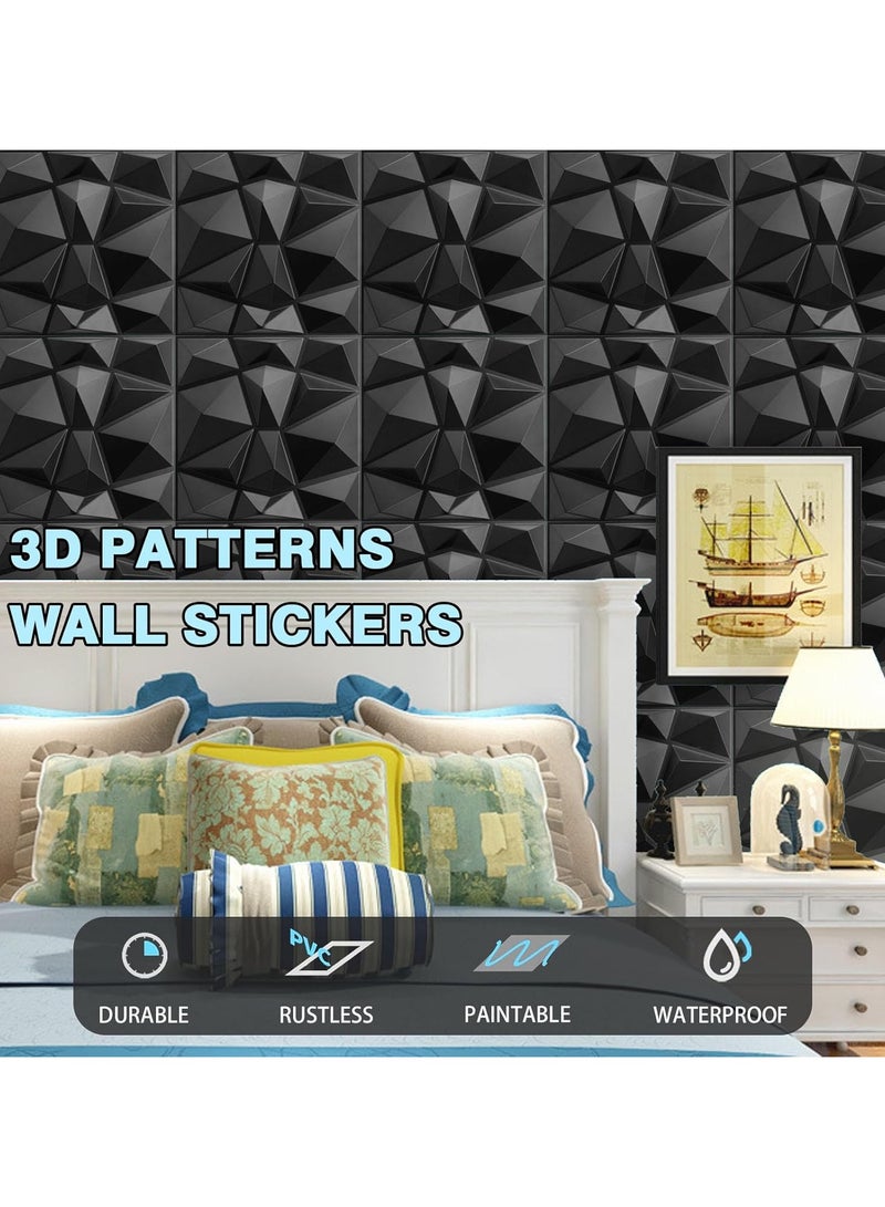 AUTOYSUR لوحات حائط ثلاثية الأبعاد، لوحات حائط ثلاثية الأبعاد مزخرفة بتصميم ماسي، لوحات حائط ثلاثية الأبعاد منقوشة، لوحات ديكور حائط ثلاثية الأبعاد من مادة البولي فينيل كلوريد، للديكور الداخلي للحوائط، 30 * 30 سم أبيض غير لامع، عبوة من 30 قطعة (أسود) - Image 4