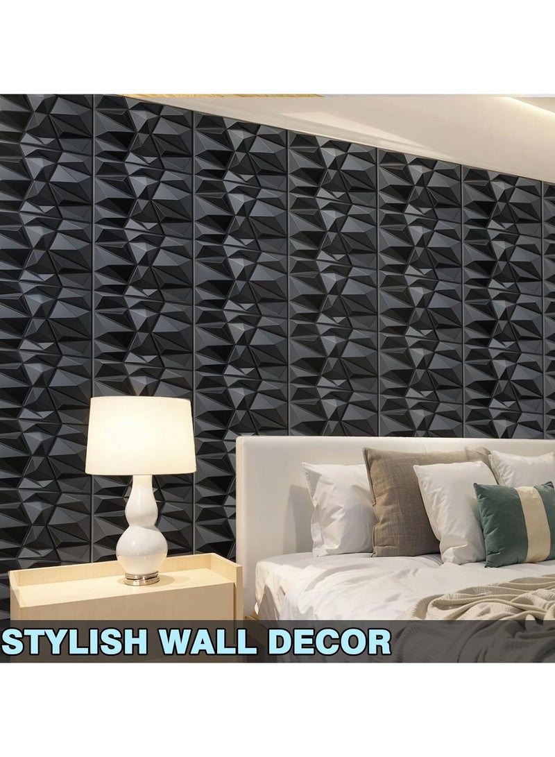 AUTOYSUR لوحات حائط ثلاثية الأبعاد، لوحات حائط ثلاثية الأبعاد مزخرفة بتصميم ماسي، لوحات حائط ثلاثية الأبعاد منقوشة، لوحات ديكور حائط ثلاثية الأبعاد من مادة البولي فينيل كلوريد، للديكور الداخلي للحوائط، 30 * 30 سم أبيض غير لامع، عبوة من 30 قطعة (أسود) - Image 5
