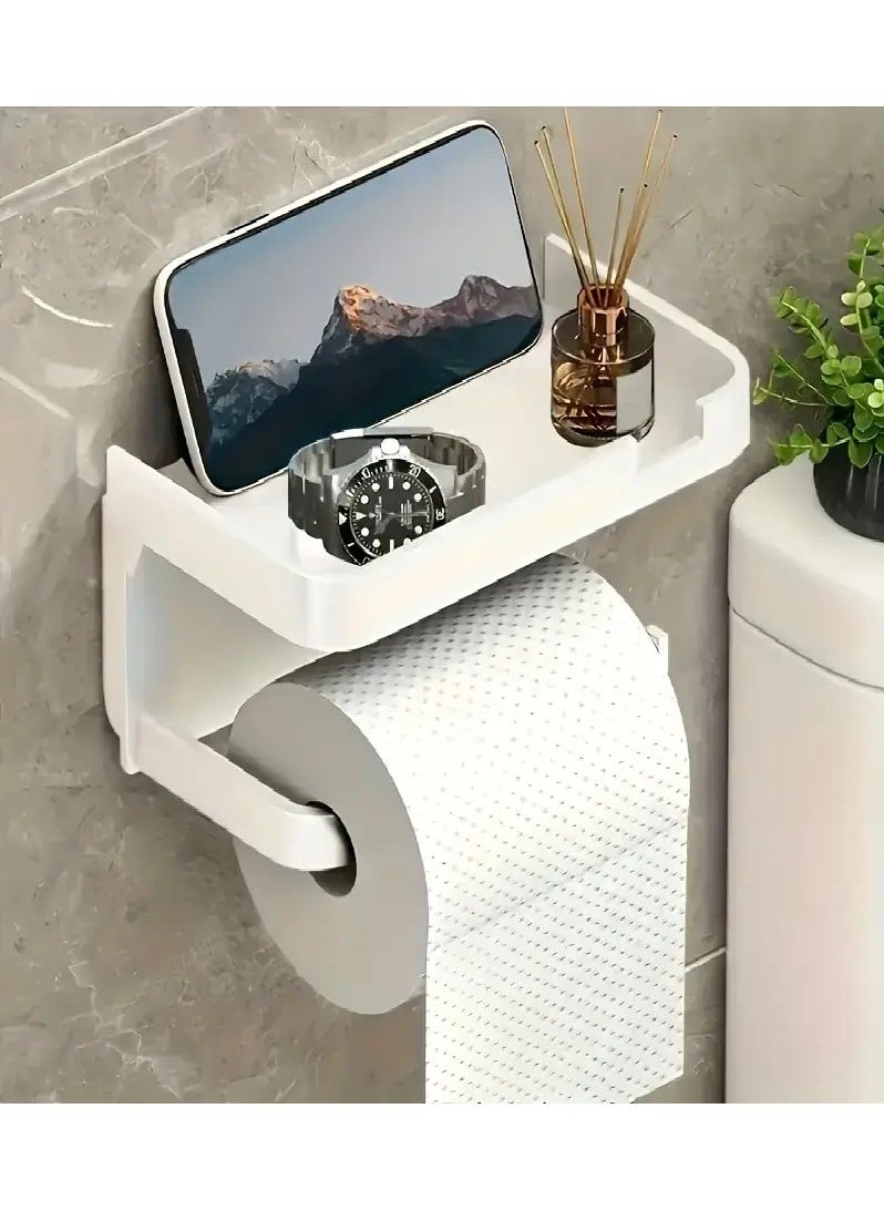 Generic - Self-Adhesive Double Layer Bathroom Tissue Holder - Drill-Free Installation, Durable Plastic, White - Image 1