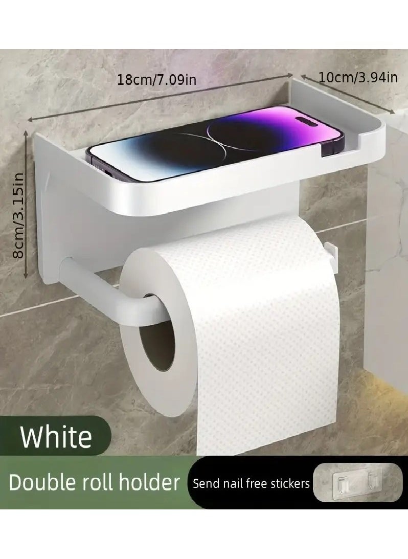 Generic - Self-Adhesive Double Layer Bathroom Tissue Holder - Drill-Free Installation, Durable Plastic, White - Image 1