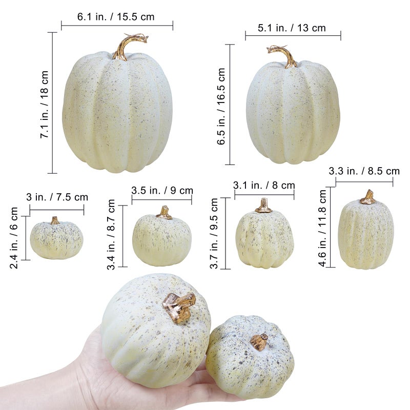 Winlyn Winlyn 7 Pcs Assorted Sizes Harvest Cream Artificial Pumpkins Faux Cream Pumpkins Foam Decorative Pumpkins for Fall Farmhouse Autumn Wedding Halloween Thanksgiving Rustic Harvest Table Centerpiece  - Image 2