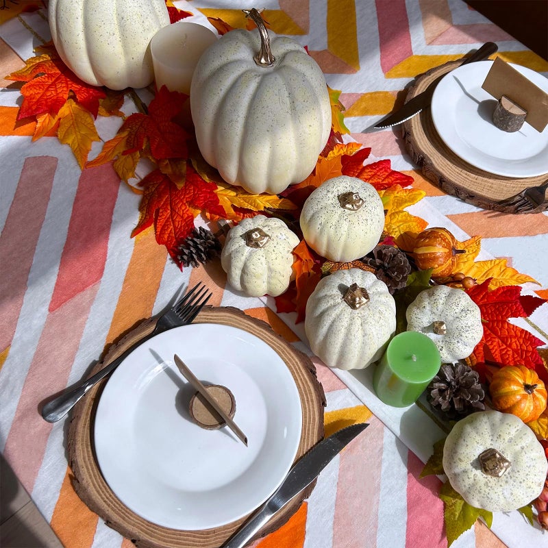 Winlyn Winlyn 7 Pcs Assorted Sizes Harvest Cream Artificial Pumpkins Faux Cream Pumpkins Foam Decorative Pumpkins for Fall Farmhouse Autumn Wedding Halloween Thanksgiving Rustic Harvest Table Centerpiece  - Image 4