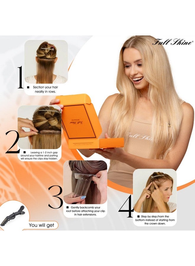Full Shine Clip In Hair Extensions Human Hair Clip In Extensions Balayage Color 10 Golden Brown Fading To 16 Golden Blonde Highlight 16 Blonde Double Weft Invisible Clip In 12 Inch - Image 3