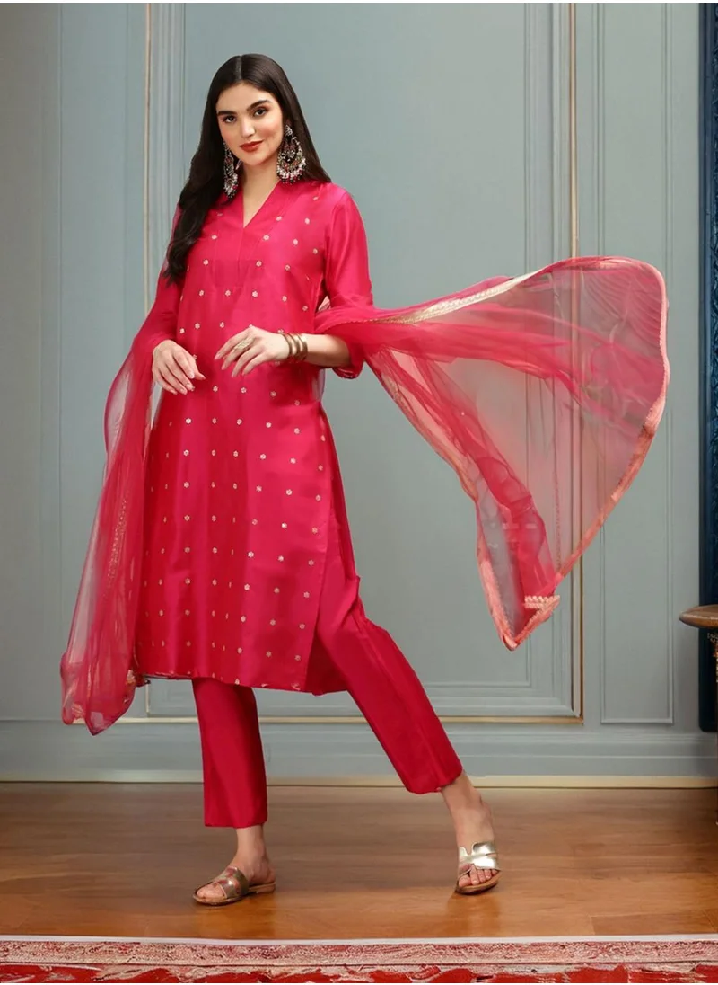 ISHIN Women Pink Kurta Set with Duppatta