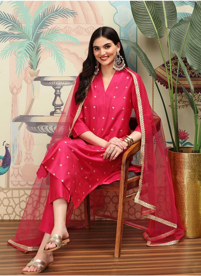 ISHIN Women's Pink Polyester Blend Embellished Tunic Full Length Casual Straight Fit Kurta Set  - Image 5