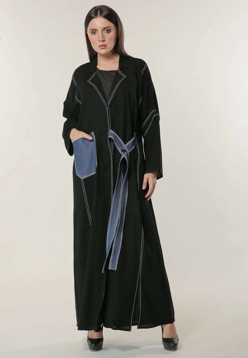 Denim Pocket & Belt Detailing Abaya