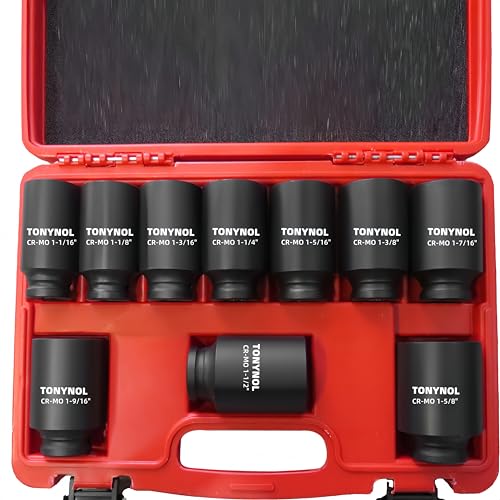 TONYNOL 1/2" Inch Drive Impact Socket Set,6-Point,SAE (1-1/16" to 1-5/8"),10 PC Deep,Heavy Duty Impact Socket Set,With a Storage Case - Image 1