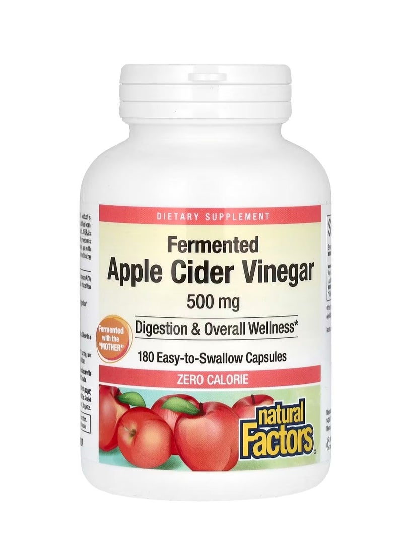 natural Factors Fermented Apple Cider Vinegar 500 mg 180 Easy to Swallow Capsules - Image 1