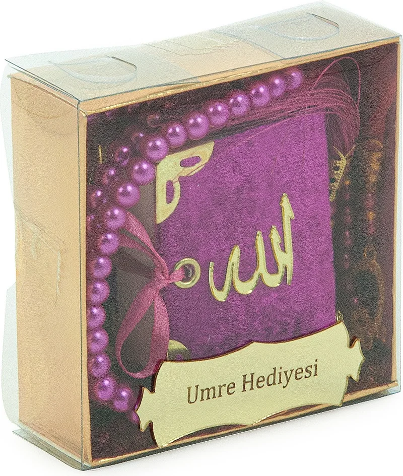 ايهفان 10 Pieces Personalized Boxed Pearl Prayer Beads Velvet Covered Mini Quran Mevlüt Gift Fuchsia