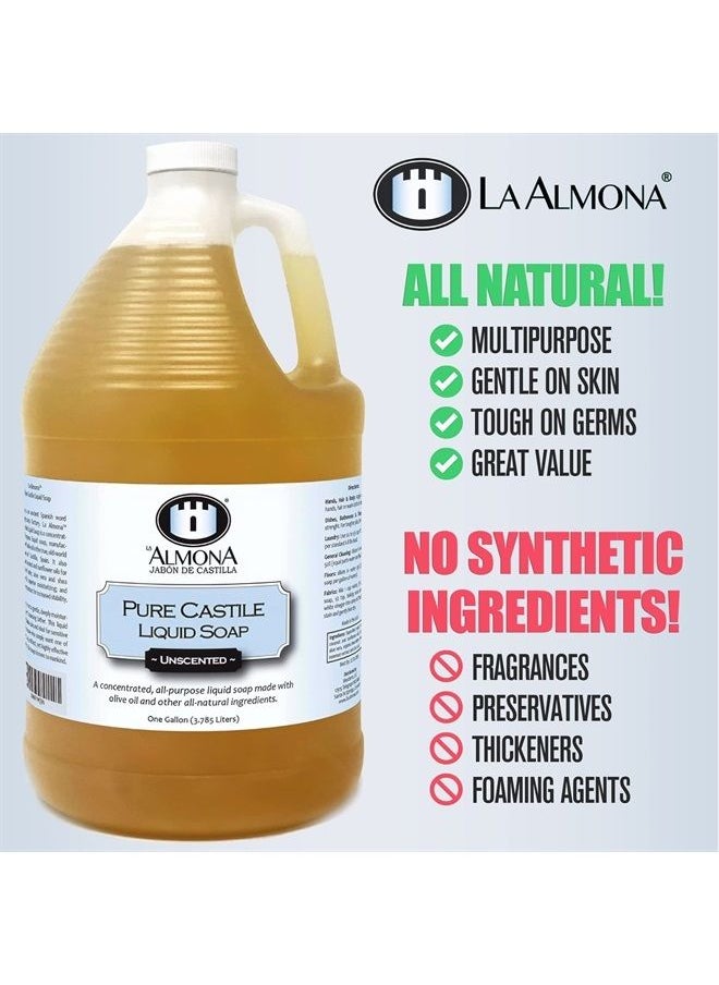 La Almona Pure Castile Liquid Soap, UNSCENTED, 1 Gallon - Multipurpose: Hands, Face, Body, Laundry, Dishes & More - For Sensitive Skin, All-Natural Ingredients, Fragrance Free  - Image 3