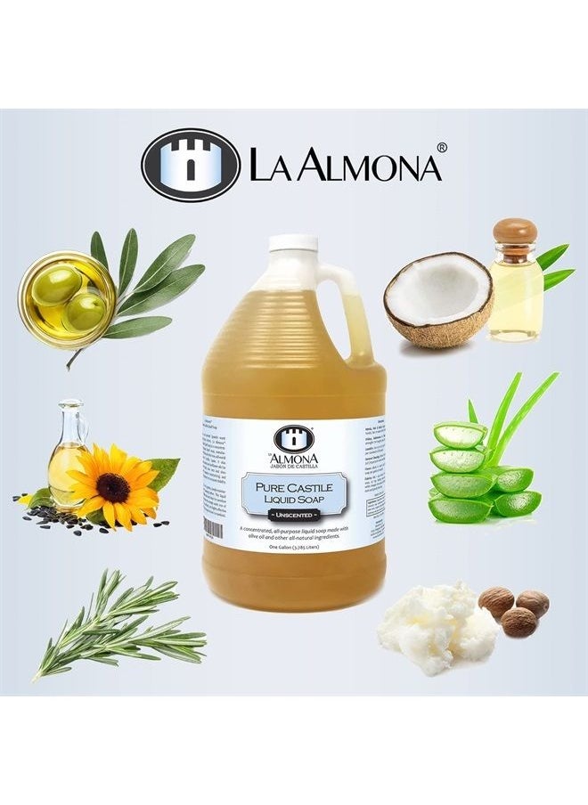 La Almona Pure Castile Liquid Soap, UNSCENTED, 1 Gallon - Multipurpose: Hands, Face, Body, Laundry, Dishes & More - For Sensitive Skin, All-Natural Ingredients, Fragrance Free  - Image 2
