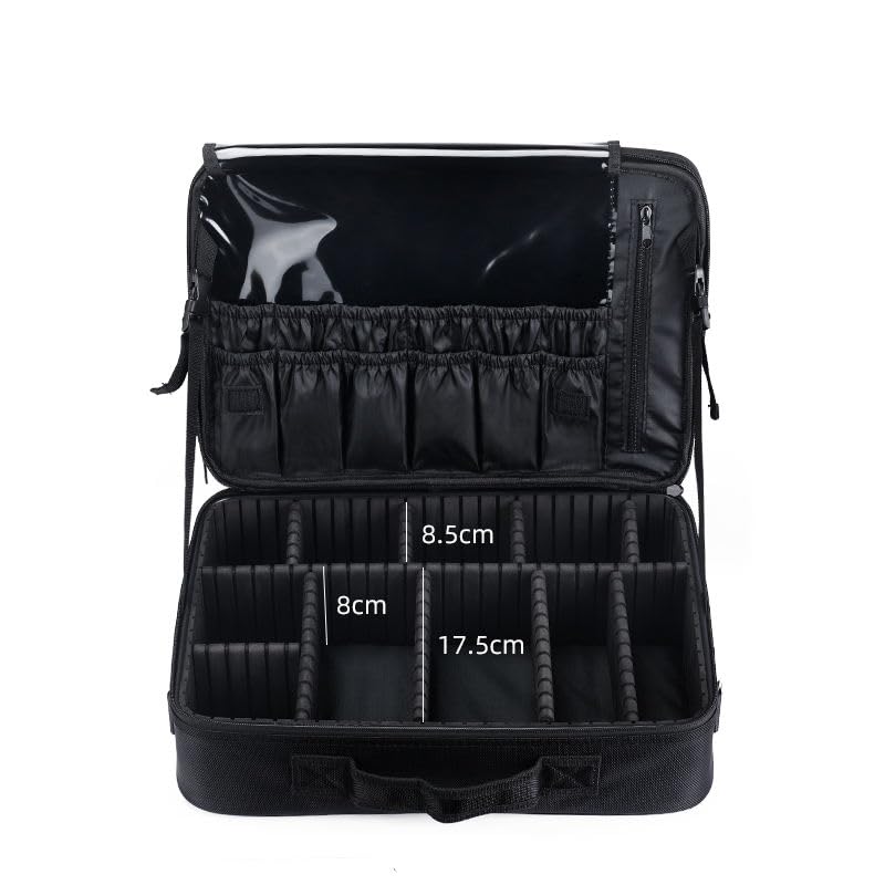 J&UNIQUE JUNIQUE Extra Large Makeup Organizer Professional Travel Makeup Bag with Adjustable Dividers Angled Fixed Belt Shoulder Strap and Stylish Design for Womens Toiletry Essentials - Image 1
