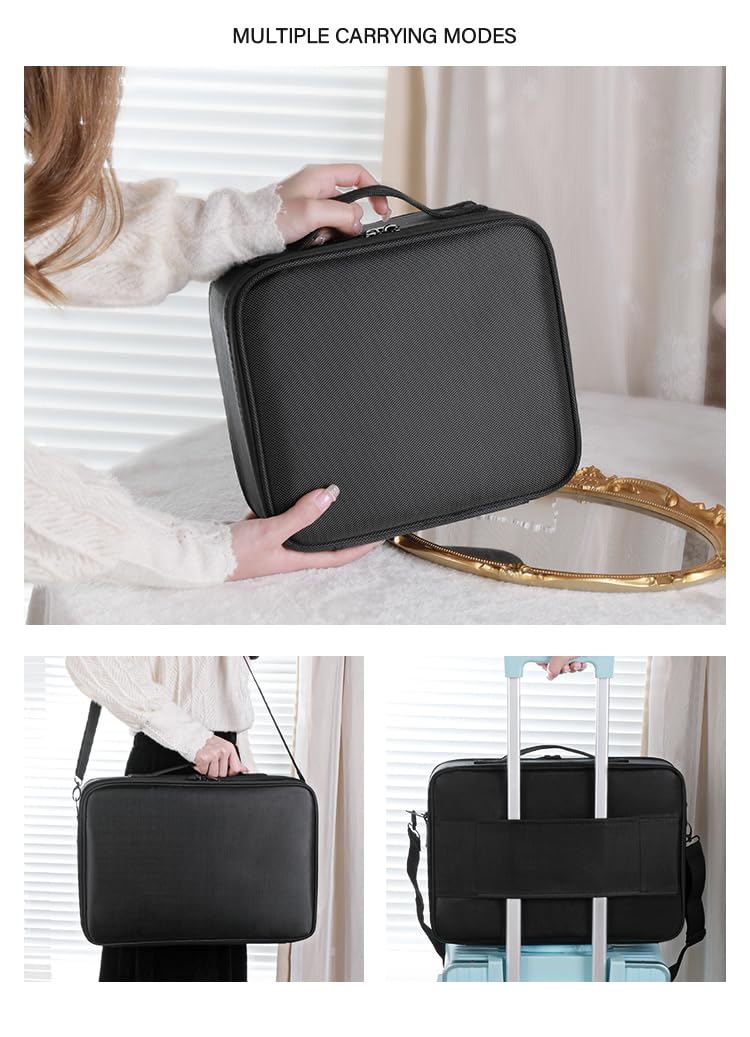 J&UNIQUE JUNIQUE Extra Large Makeup Organizer Professional Travel Makeup Bag with Adjustable Dividers Angled Fixed Belt Shoulder Strap and Stylish Design for Womens Toiletry Essentials - Image 4