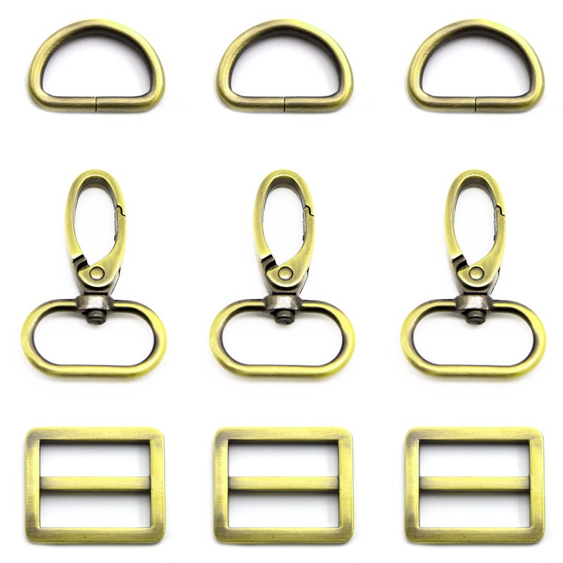 MELORDY 15Pcs Metal Swivel Snaps Hooks with D Rings and TriGlides Slide Buckles for Key Lanyard Purse Bag Straps Dog Collars DIY Sewing Hardware Craft 1 inchBrass