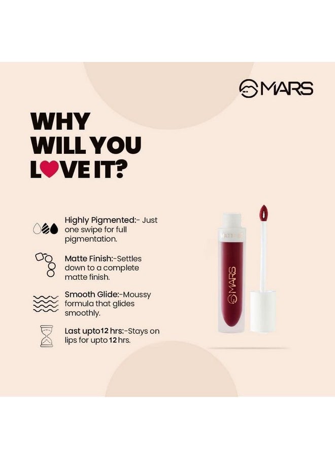 Mars - MARS Matte Liquid Lip Color | Long Lasting | Non-Transfer & Waterproof Lipstick for Women (4.5 ml) (01-Spice Brown) - Image 1