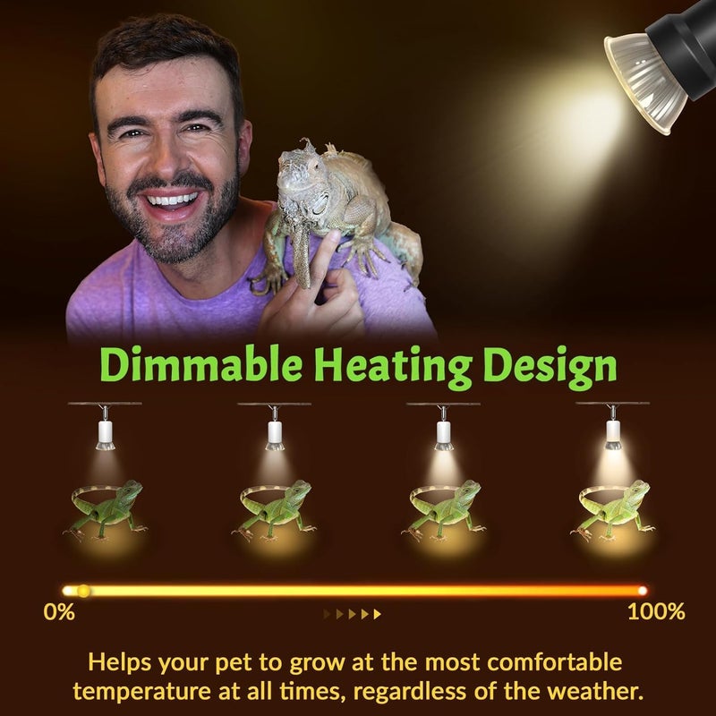 مصباح حراري 50 واط UVA UVB، قابل للتعتيم E27، مصباح شمسي كامل الطيف للزواحف والكتاكيت والسلاحف والثعابين والسحالي والتنين الملتحي والجراء (عبوة من قطعتين) - Image 2