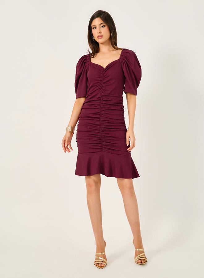 Styli Ruched Puff Sleeve Dress  - Image 4
