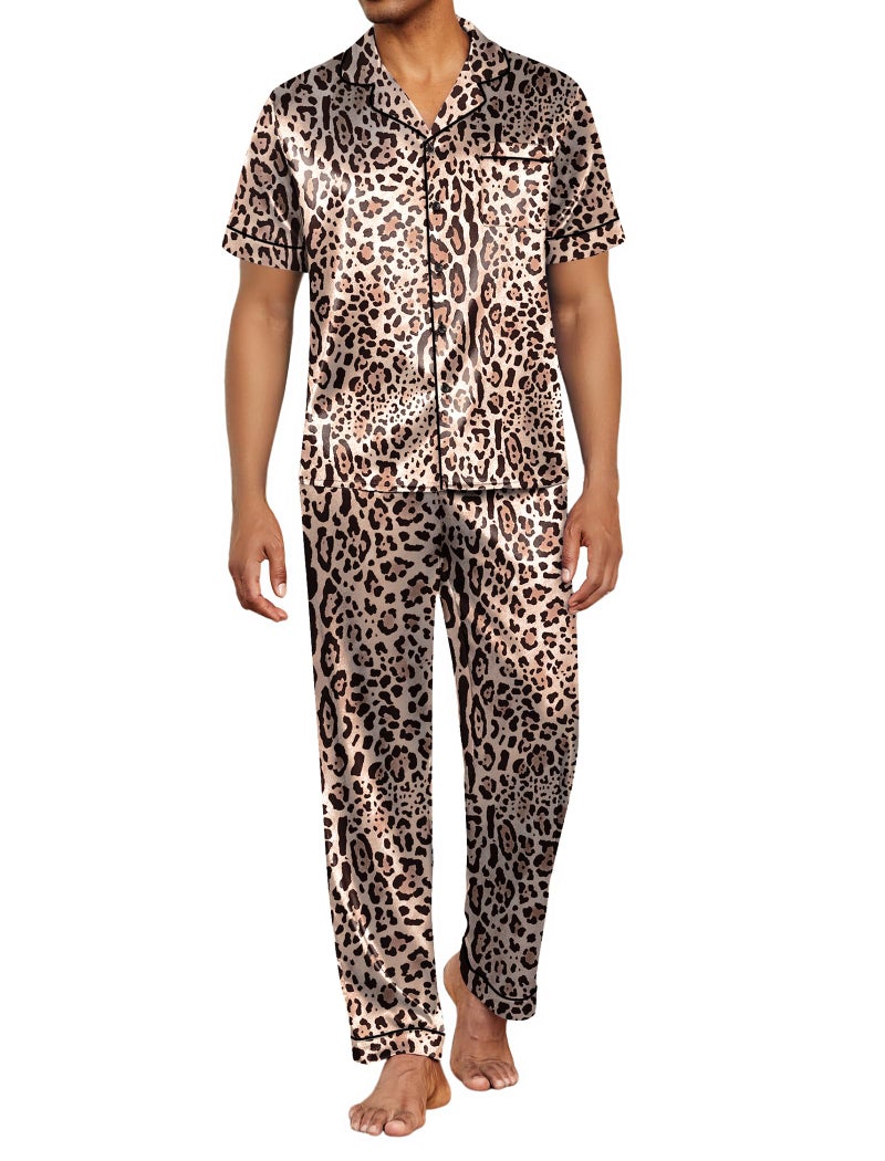 Ekouaer Mens Satin Pajama Set Short Sleeve Button Down Sleepwear Classic Loungewear Set with Pants - Image 1