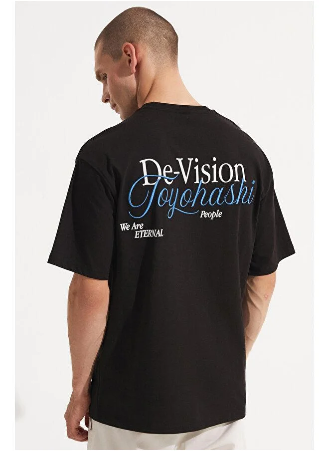 JUNE June Men Oversize Pattern Crew Neck Printed Tshirt Black