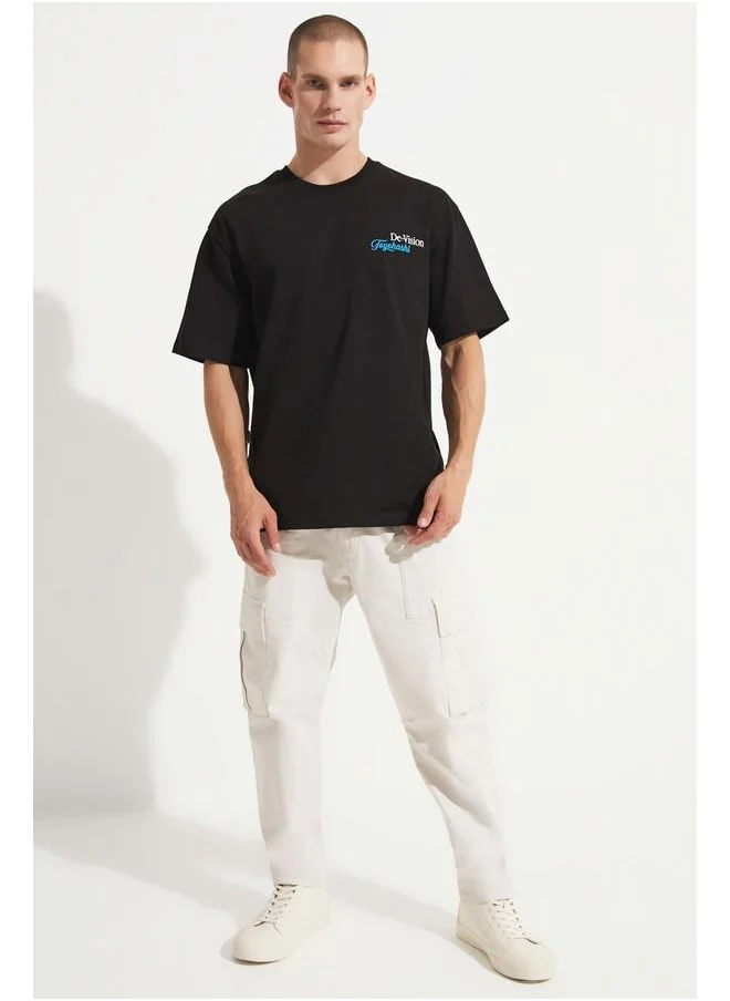 JUNE June Men Oversize Pattern Crew Neck Printed Tshirt Black