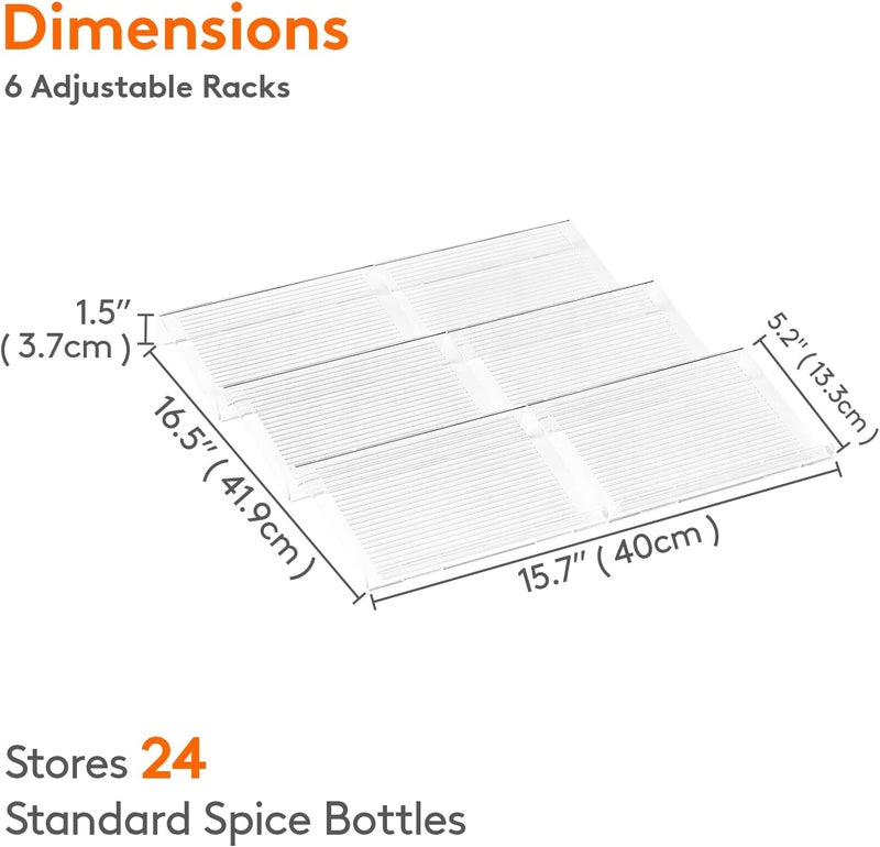 Lifewit Spice Drawer Organizer Spice Rack Seasoning Jars Storage Tray Adjustable Expandable for Kitchen, Countertop, Cabinet, Shelf, 3 Tiers, Set of 6, Clear - Image 2