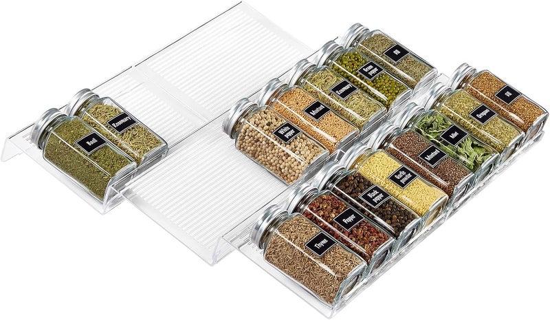 Lifewit Spice Drawer Organizer Spice Rack Seasoning Jars Storage Tray Adjustable Expandable for Kitchen, Countertop, Cabinet, Shelf, 3 Tiers, Set of 6, Clear - Image 1