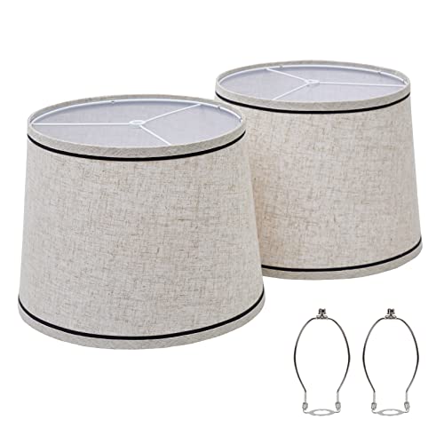 Luvkczc Drum Lampshades Set of 2, Fabric Lampshades for Table & Floor Lamps, Medium Size 13" Top x 11" Bottom x 10" High, Natural Linen Hand Crafted, Lamp Shade Harp Holder Included - Image 1
