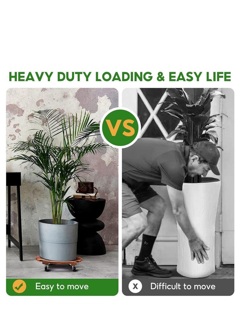 2 Pack Plant Caddy Wood Plant Stands 30CM/12 Inch with Wheels, Round Rolling Plant Stand with Metal Lockable Caster Wheels, Heavy Duty Wooden Plant Pot Trolley - Image 3
