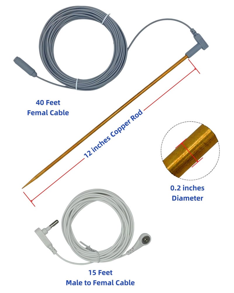 U ANNPER Copper Grounding Rod Kit with 40ft female cord and 15ft extended cord, connect yoga grouding mat, grounding sheet, blankets and Anti-static workbench to the earth, Portable Earth Connection kit - Image 2