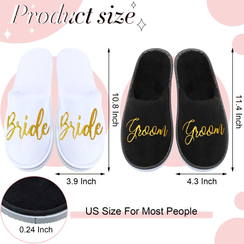 Janmercy 2 Pairs Wedding Slippers Groom Bride Slippers for Wedding Day Personalized Slippers Shower Wedding Bridal Party Gifts, White and Black(Bride Style) - Image 2