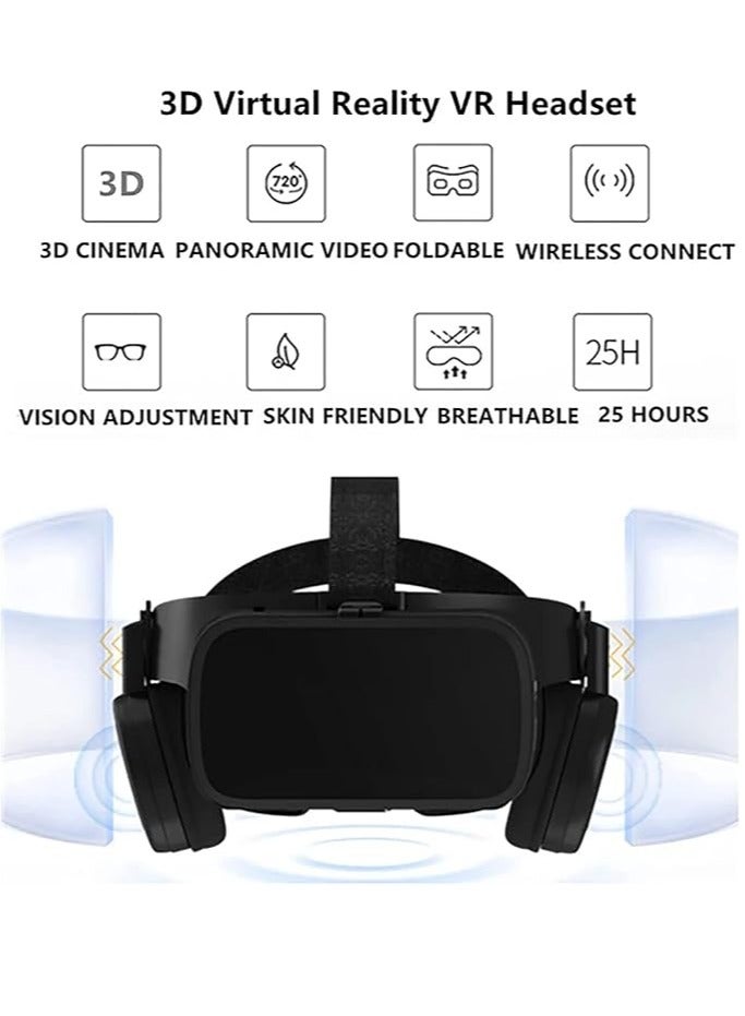 Virtual Reality Virtual Reality Headset 3D Glasses Headset for 3D Movie/Game Metaverse Goggles with Bluetooth Headset, Compatible with All 4.7-6.3 iPhone/Android Phones - Image 2
