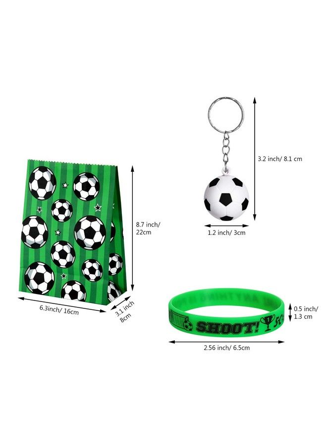 Jovitec مجموعة هدايا حفلة كرة القدم مكونة من 46 قطعة تشمل 15 حزمة من سلاسل مفاتيح كرة القدم، 16 قطعة من أساور السيليكون التحفيزية لكرة القدم، 15 قطعة من أكياس مستلزمات حفلة كرة القدم كحشوات هدايا لحفلة - Image 3