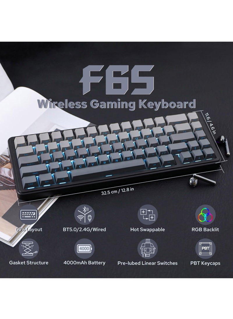AULA F65 65% Wireless Mechanical Keyboard, Bluetooth/2.4GHz/Wired, Hot Swappable Gasket Custom Gaming Keyboard with Five-Layer Padding, RGB Backlit - Image 2