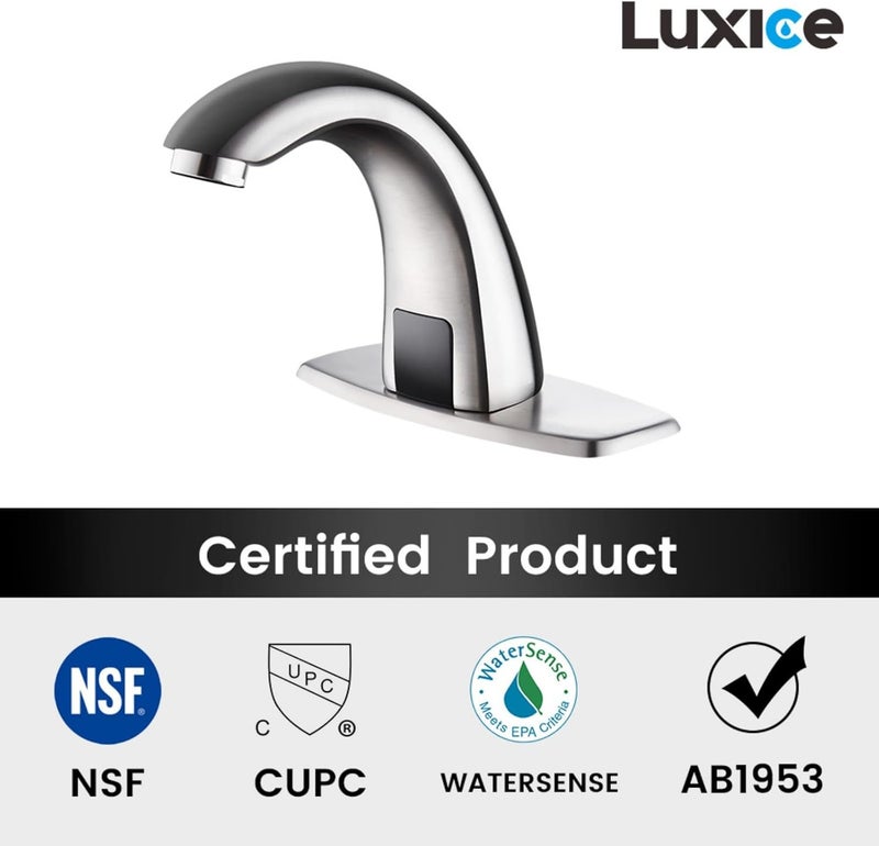 LUXICE Touchless Bathroom Sink Faucet - Automatic Motion Sensor Faucet - Battery Opertated for Commercial,Brushed Nickel - Image 5