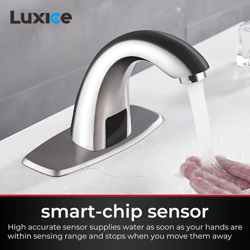 LUXICE Touchless Bathroom Sink Faucet - Automatic Motion Sensor Faucet - Battery Opertated for Commercial,Brushed Nickel - Image 2