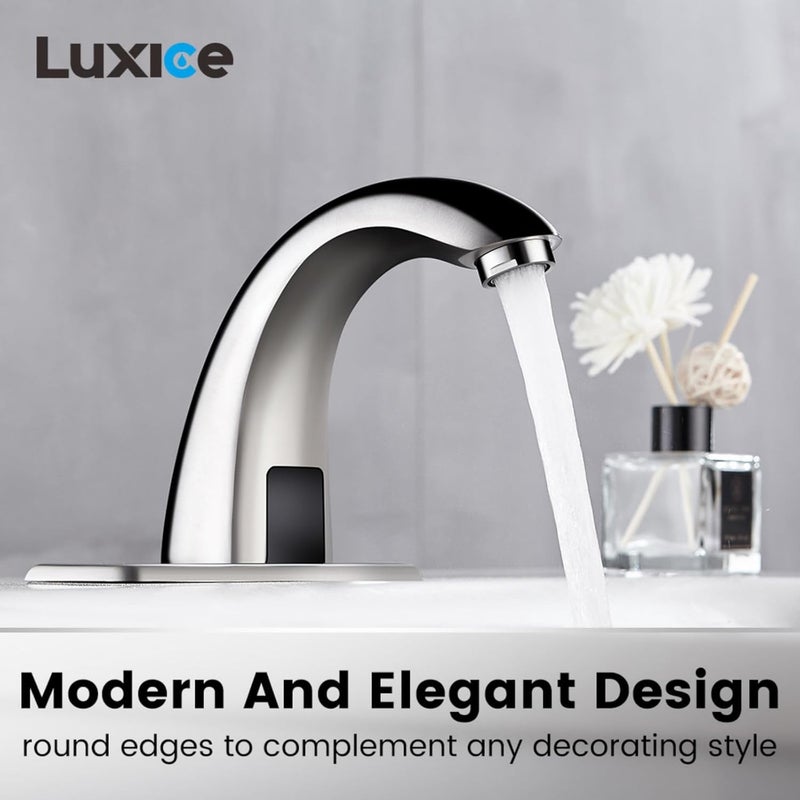 LUXICE Touchless Bathroom Sink Faucet - Automatic Motion Sensor Faucet - Battery Opertated for Commercial,Brushed Nickel - Image 4