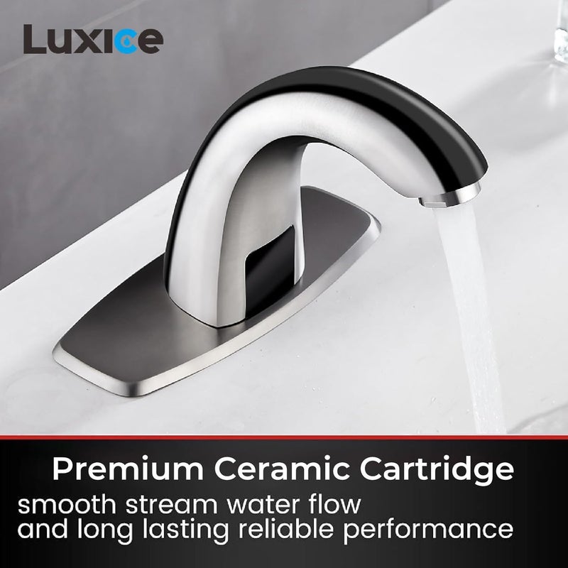 LUXICE Touchless Bathroom Sink Faucet - Automatic Motion Sensor Faucet - Battery Opertated for Commercial,Brushed Nickel - Image 3