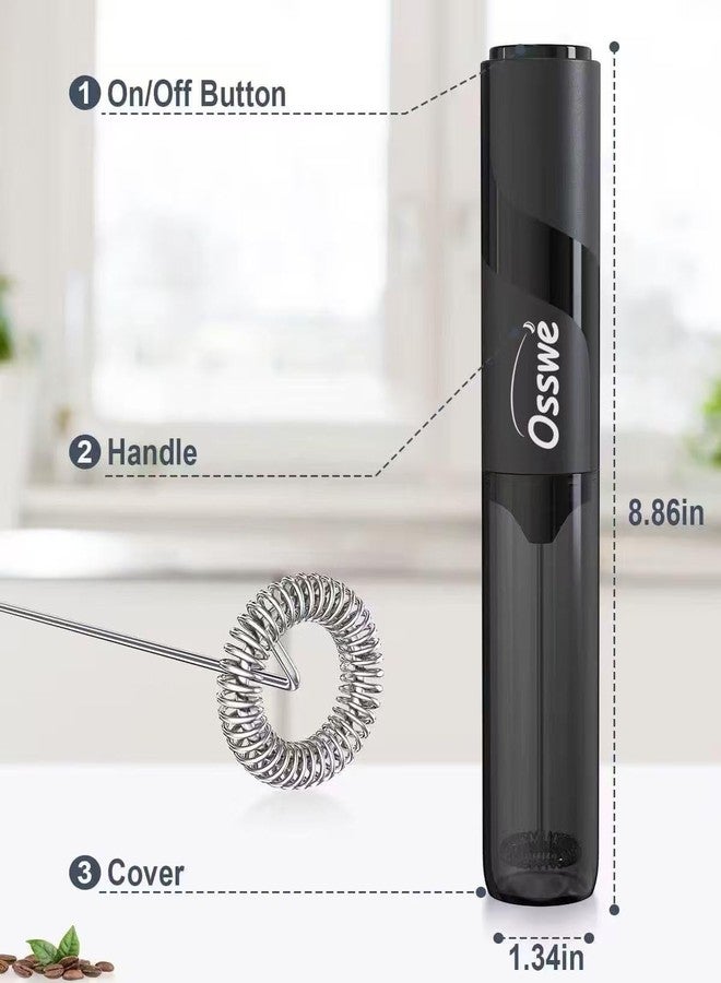 Osswe Premium Handheld Milk Frother with Cover, Battery Operated Drink Mixer Handheld Easy to Carry Electric Frother Wand For Coffee, Latte, Cappuccino, Frappe Drink, Hot Chocolate, Black - Image 4